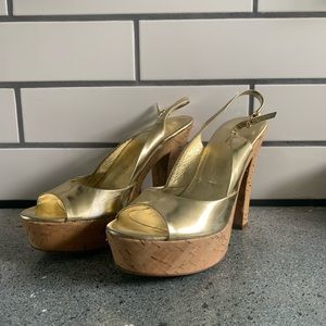 Gold Metallic Gucci Platform Sandal Heels